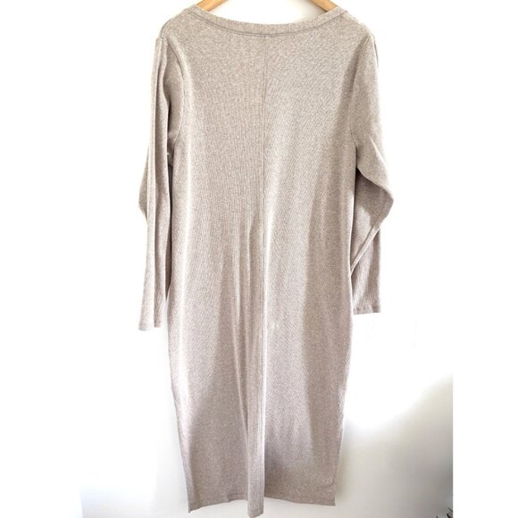 Old Navy Beige Henley Ribbed Knit Midi Dress XXL Long Sleeve Stretch Cotton Blen - Picture 3 of 8